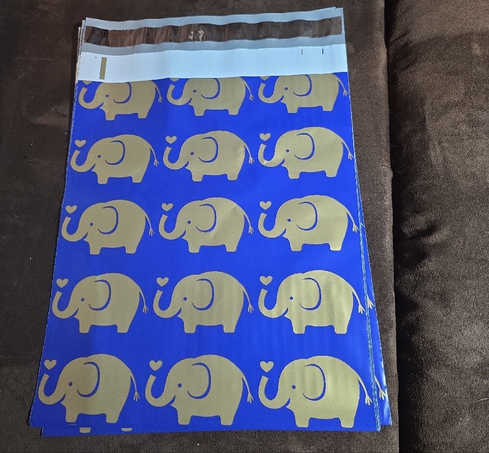 Gold Elephant Pattern Blue Mailing Bags -1 Pack of 25
